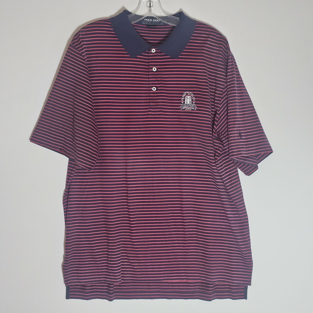 Ralph Lauren Polo Golf Shirt Mens Large Blue Stripe US Open 2003 Olympia Fields‎
